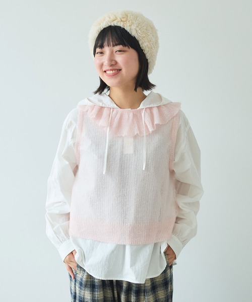 bulle de savon(ビュルデサボン)の「●7G mohair フリル衿ベスト(ニット/セーター・レディース・チャコールグレー/ピンク/ミント・FREE)」の5枚目の写真