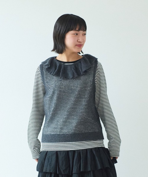 bulle de savon(ビュルデサボン)の「●7G mohair フリル衿ベスト(ニット/セーター・レディース・チャコールグレー/ピンク/ミント・FREE)」の20枚目の写真
