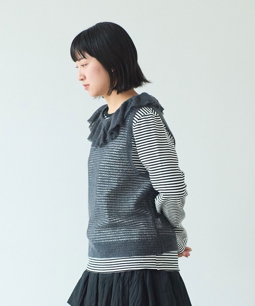 bulle de savon(ビュルデサボン)の「●7G mohair フリル衿ベスト(ニット/セーター・レディース・チャコールグレー/ピンク/ミント・FREE)」の21枚目の写真