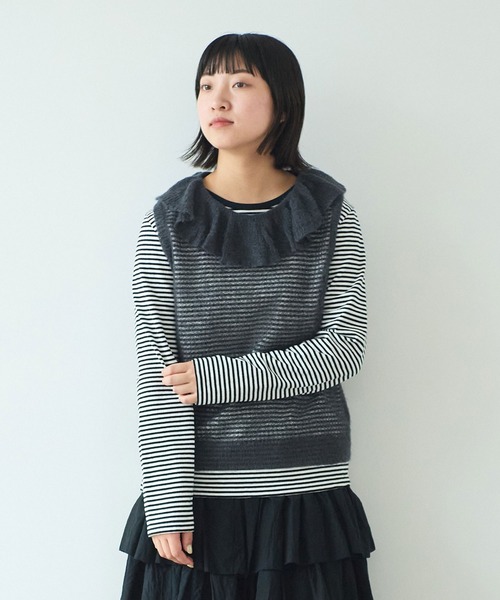 bulle de savon ビュルデサボンフリルベスト bulle de savon（ビュルデサボン）の「○7G mohair フリル衿ベスト