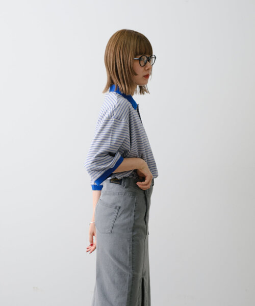 WHIMSIC(ウィムジック)の「【UNISEX】レトロボーダーポロシャツ(ポロシャツ・メンズ・グレー/イエロー/チャコールグレー・FREE)」の14枚目の写真