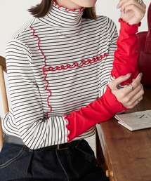 BONLECILL（ボンルシール）の「＜吸湿発熱＞ ハイネック 袖配色メローリブインナー/プルオーバー（Tシャツ/カットソー）」