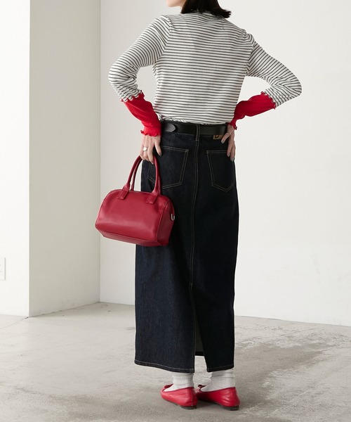 BONLECILL（ボンルシール）の「＜吸湿発熱＞ ハイネック 袖配色メローリブインナー/プルオーバー（Tシャツ/カットソー・レディース・ミント/レッド/ブラック/ホワイト系/オフホワイト/ブルー/チャコールグレー/ブラック系・FREE）」の16枚目の写真