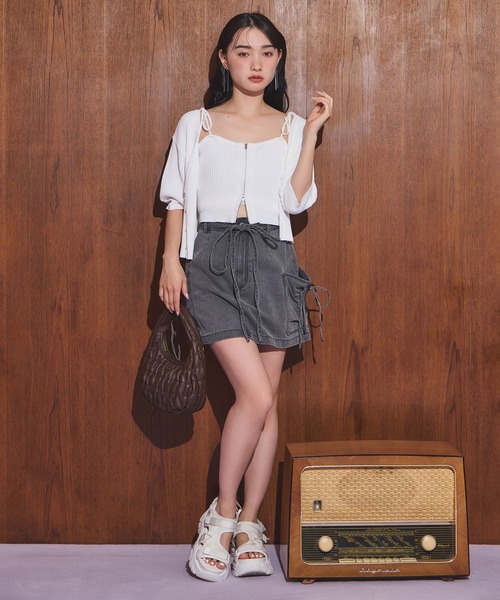 【海外限定】REISSスカート☆Cleo Cleo Yellow Cross-Over Mini 小さいサイズ】レザー調ランダムプリーツスカート/洗える(ミモレ