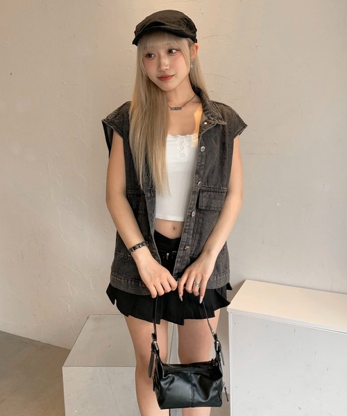 lilful（リルフル）の「【カップ付き】ヘンリーネック レース リブ加工 キャミソール（キャミソール・レディース・ホワイト/グリーン/ブラック/ライトピンク/グレー・F）」の8枚目の写真