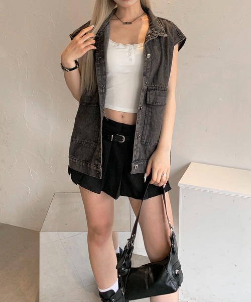 lilful（リルフル）の「【カップ付き】ヘンリーネック レース リブ加工 キャミソール（キャミソール・レディース・ホワイト/グリーン/ブラック/ライトピンク/グレー・F）」の6枚目の写真