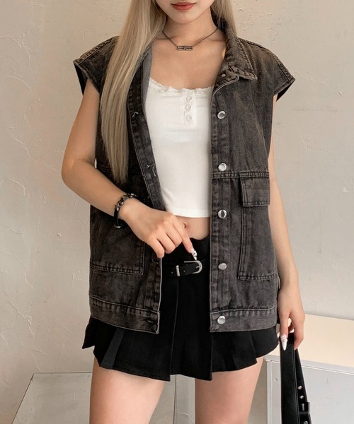 lilful（リルフル）の「【カップ付き】ヘンリーネック レース リブ加工 キャミソール（キャミソール・レディース・ホワイト/グリーン/ブラック/ライトピンク/グレー・F）」の7枚目の写真