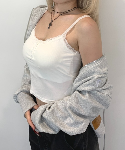 lilful（リルフル）の「【カップ付き】ヘンリーネック レース リブ加工 キャミソール（キャミソール・レディース・ホワイト/グリーン/ブラック/ライトピンク/グレー・F）」の15枚目の写真