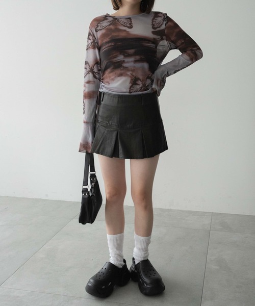 dispark(ディスパーク)の「DISPARK/ウエストカッティングフェイクレザースカート(スカート・レディース・ブラック/ブラウン・FREE)」の9枚目の写真