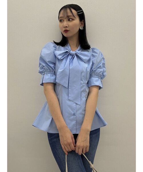 dazzlin（ダズリン）の「ペプラムタックボウタイブラウス（シャツ/ブラウス・レディース・ブラック/ブルー/グレー/オフホワイト・FREE）」の16枚目の写真