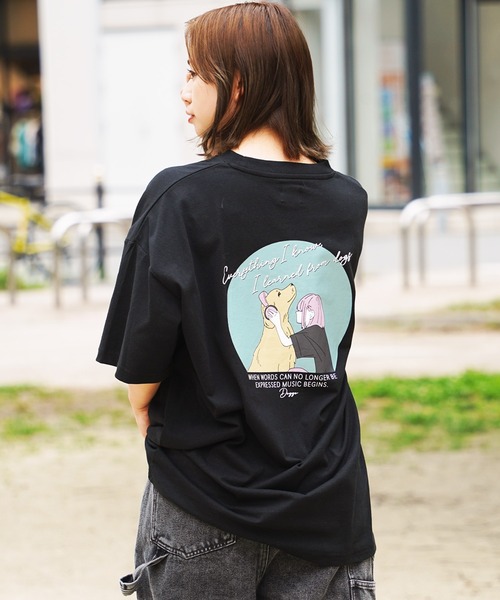 セール】【unisex】ロゴ刺繍 イラストガール Tシャツ / バック