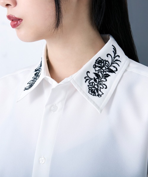 Ellno Loset（エルノロゼット）の「バックプリーツ刺繍シャツ（シャツ/ブラウス・メンズ・オフホワイト/ブラック・LARGE/SMALL/MEDIUM）」の7枚目の写真
