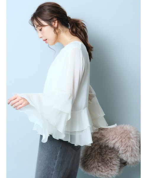 JUSGLITTY(ジャスグリッティー)の「シアーティアードブラウス(シャツ/ブラウス・レディース・ミント/ブラック/オフホワイト・2/1)」の7枚目の写真