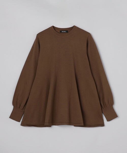 シモーネロシャ バルーンスリーブ　ペプラム　ケーブルニット　ブラウン　XS MFM】ペプラムバルーンニット | FREE'S MART（フリーズマート