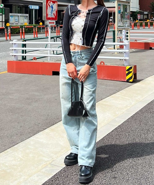 frunco（フランコ）の「ビジュー付きデニムパンツ（デニムパンツ・レディース・ライトブルー・MEDIUM）」の3枚目の写真