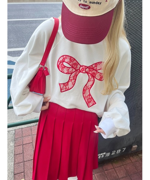 WC（ダブル シー）の「リボンレースワッペンスウェット（スウェット・レディース・グレー/ピンク/ホワイト・FREE）」の2枚目の写真