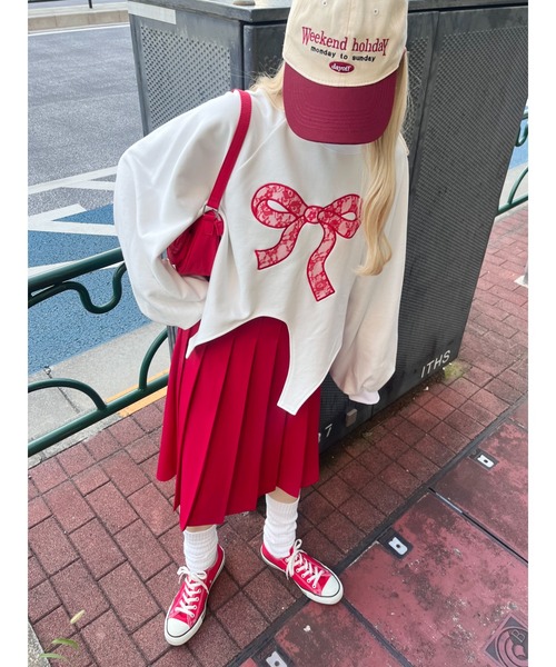 WC（ダブル シー）の「リボンレースワッペンスウェット（スウェット・レディース・グレー/ピンク/ホワイト・FREE）」の6枚目の写真