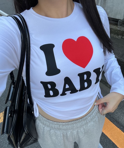 WEGO(ウィゴー)の「WEGO/ILOVEBABYサイドドロストロンT(Tシャツ/カットソー・レディース・ホワイト/ブラック・FREE)」の1枚目の写真