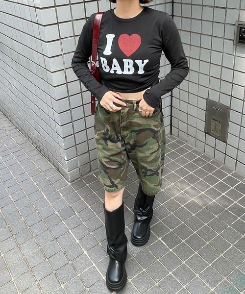 WEGO(ウィゴー)の「WEGO/ILOVEBABYサイドドロストロンT(Tシャツ/カットソー・レディース・ホワイト/ブラック・FREE)」の4枚目の写真