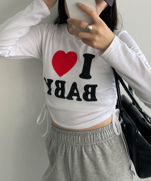 WEGO(ウィゴー)の「WEGO/ILOVEBABYサイドドロストロンT(Tシャツ/カットソー・レディース・ホワイト/ブラック・FREE)」の5枚目の写真