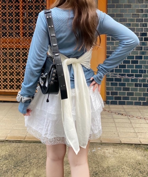 nemne store（ネンネストア）の「【Seoup】バックリボンドッキングトップス（Tシャツ/カットソー・レディース・ブルー/アイボリー・フリー）」の14枚目の写真