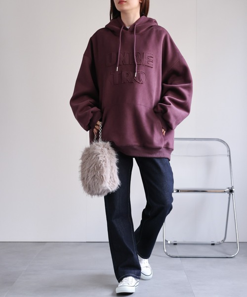 CREARE -LINO-(クレアーレリノ)の「<ユニセックス>スエードタッチ 立体ロゴプリントパーカー/フーディ(パーカー・メンズ・ブラック/チャコール/ベージュ/パープル・FREE)」の21枚目の写真