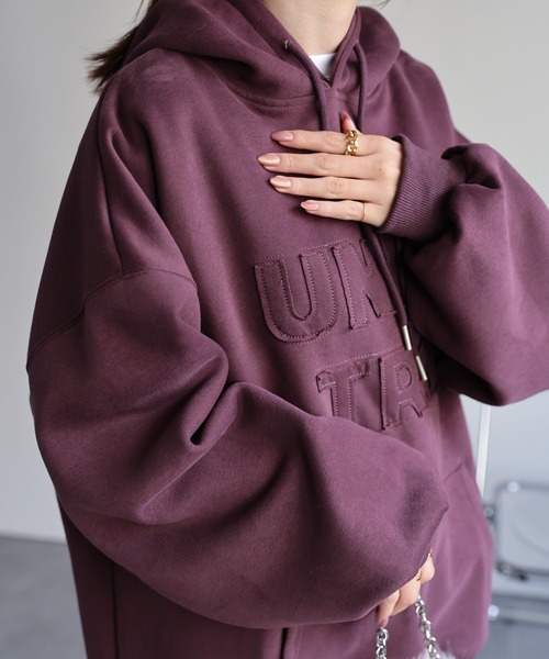 CREARE -LINO-(クレアーレリノ)の「<ユニセックス>スエードタッチ 立体ロゴプリントパーカー/フーディ(パーカー・メンズ・ブラック/チャコール/ベージュ/パープル・FREE)」の18枚目の写真