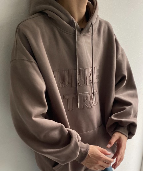 セール】＜ユニセックス＞スエードタッチ 立体ロゴプリントパーカー