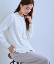 7days Life Styling | ストレッチパウダーサテン配色ブラウス(しわになりにくい・速乾・洗濯機OK・UVカット)(シャツ/ブラウス)