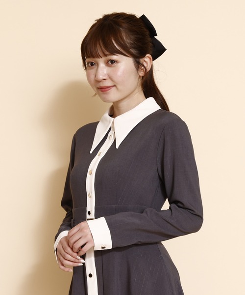 美品【フェンディ】近年モデル　シャツワンピース　フレア　レザー　黒　バイカラー REDYAZEL ワンピース レイヤードデザインバイカラーステッチミニ