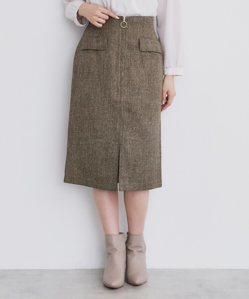 index（インデックス）の「ツイード調ジップタイトスカート【洗濯機洗い可/防シワ】（スカート・レディース・グレー/チャコールグレー/ブラウン系その他・34/36/38/40/42）」の4枚目の写真