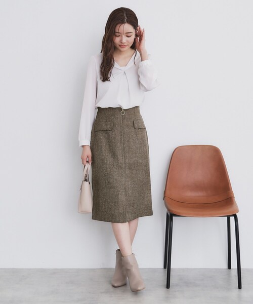 セール】ツイード調ジップタイトスカート【洗濯機洗い可/防シワ