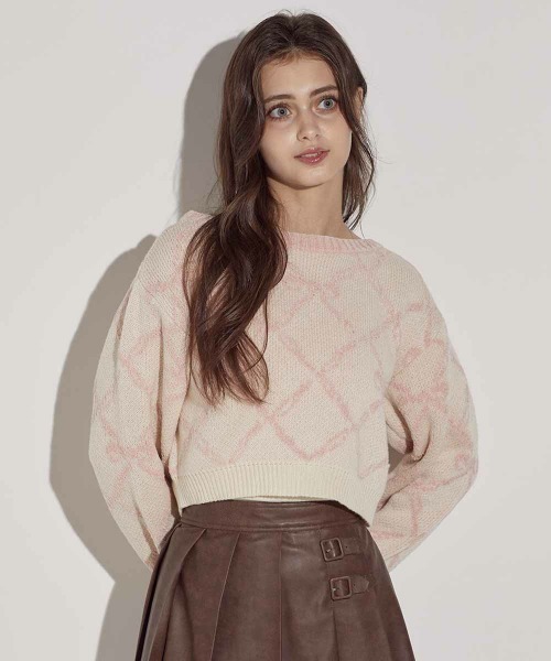 F i.n.t(フィント)の「リボンチェック柄ジャガードプルオーバー/fint(ニット/セーター・レディース・ピンク系その他/ホワイト×ライトグレー・FREE)」の3枚目の写真