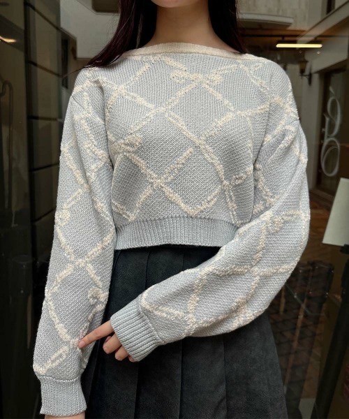 F i.n.t(フィント)の「リボンチェック柄ジャガードプルオーバー/fint(ニット/セーター・レディース・ピンク系その他/ホワイト×ライトグレー・FREE)」の6枚目の写真