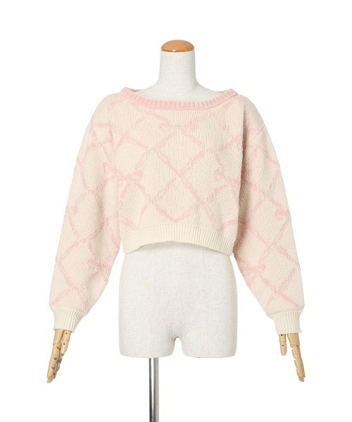 F i.n.t(フィント)の「リボンチェック柄ジャガードプルオーバー/fint(ニット/セーター・レディース・ピンク系その他/ホワイト×ライトグレー・FREE)」の8枚目の写真