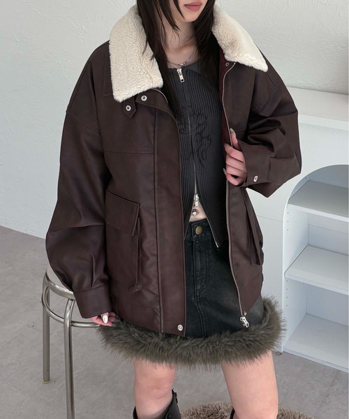 セール】フェイクファー襟付き2way合皮ブルゾン（ブルゾン）｜sedacle