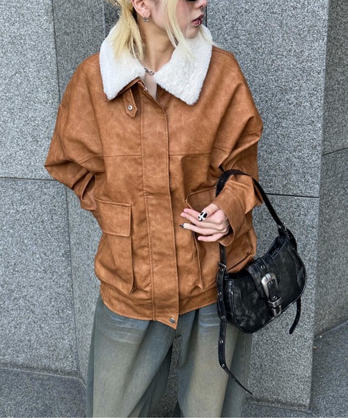 セール】フェイクファー襟付き2way合皮ブルゾン（ブルゾン）｜sedacle