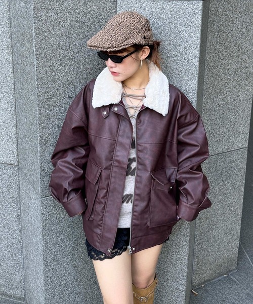 セール】フェイクファー付き2way合皮ブルゾン（ブルゾン