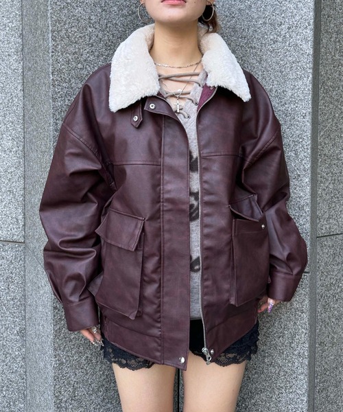 セール】フェイクファー襟付き2way合皮ブルゾン（ブルゾン）｜sedacle