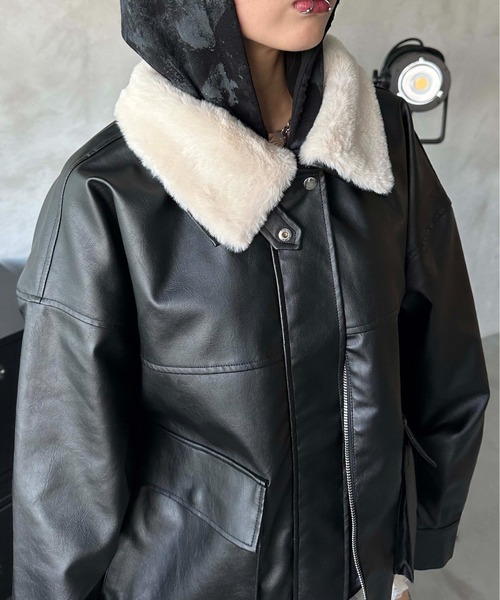 再値下げ！美品♡スクーカム♡レザーブルゾン セール】フェイクファー付き2way合皮ブルゾン（ブルゾン