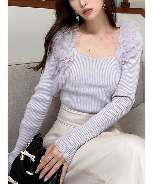 RESEXXY（リゼクシー）の「フリルドッキングニットトップス（ニット/セーター・レディース・ブラック/ラベンダー/ホワイト・FREE）」の3枚目の写真