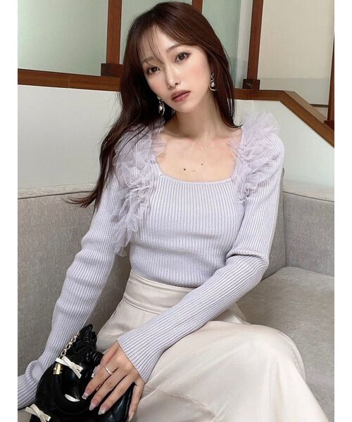 RESEXXY（リゼクシー）の「フリルドッキングニットトップス（ニット/セーター・レディース・ブラック/ラベンダー/ホワイト・FREE）」の5枚目の写真