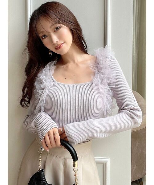 RESEXXY（リゼクシー）の「フリルドッキングニットトップス（ニット/セーター・レディース・ブラック/ラベンダー/ホワイト・FREE）」の6枚目の写真