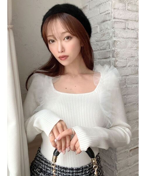 RESEXXY（リゼクシー）の「フリルドッキングニットトップス（ニット/セーター・レディース・ブラック/ラベンダー/ホワイト・FREE）」の11枚目の写真