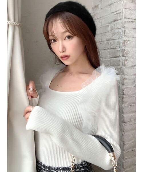 RESEXXY（リゼクシー）の「フリルドッキングニットトップス（ニット/セーター・レディース・ブラック/ラベンダー/ホワイト・FREE）」の12枚目の写真