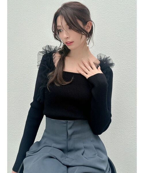 RESEXXY（リゼクシー）の「フリルドッキングニットトップス（ニット/セーター・レディース・ブラック/ラベンダー/ホワイト・FREE）」の13枚目の写真