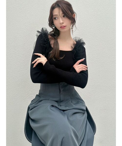 RESEXXY（リゼクシー）の「フリルドッキングニットトップス（ニット/セーター・レディース・ブラック/ラベンダー/ホワイト・FREE）」の14枚目の写真