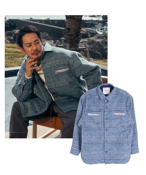 #Re:room(リルーム)の「ウールチェックビッグシャツジャケット(ブルゾン・メンズ・ブルー/レッド・S-M/M-L)」の3枚目の写真