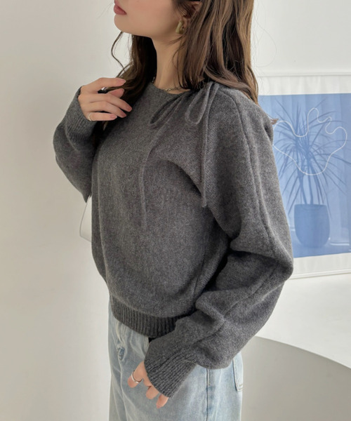 Ada.(エイダ)の「リボン チョーカー付き ゆるボートネック オーバーサイズ ニット(ニット/セーター・レディース・ホワイト/ブルー/ダークグレー・FREE)」の12枚目の写真