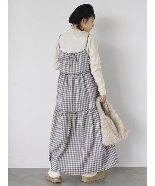 ehka sopo（エヘカソポ）の「チェックティアードキャミワンピース（ワンピース・レディース・ブルー/ネイビー/ブラウン・F）」の6枚目の写真